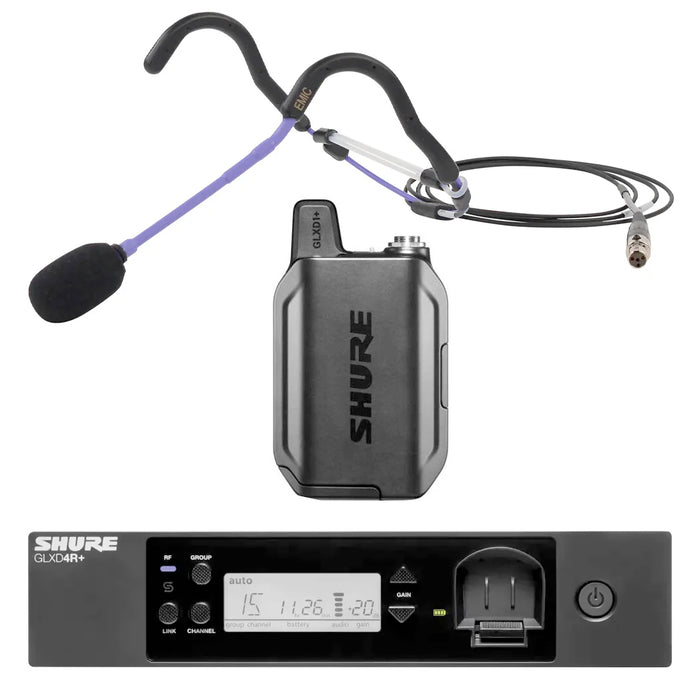 Shure GLXD14R+ Rackmount Wireless Microphone System with E-Mic Fitness Headset Microphone